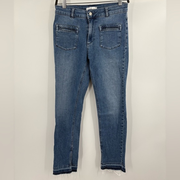 Anine Bing Front Pocket SplitHem Blue Mid Rise Straight Fray Ankle Jeans Size 28 - Picture 2 of 16